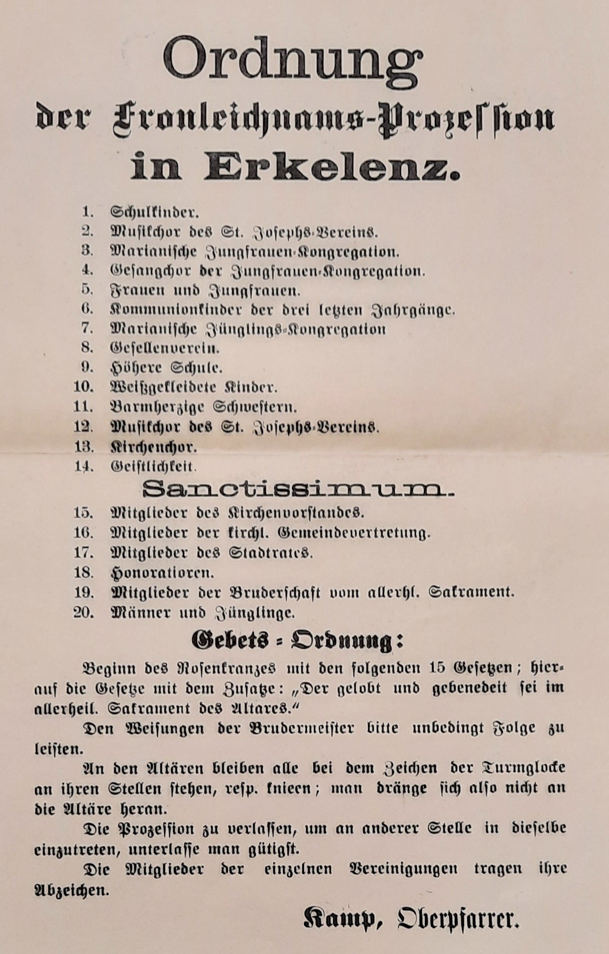 Prozessionsordnung (c) Archiv Christkönig Erkelenz