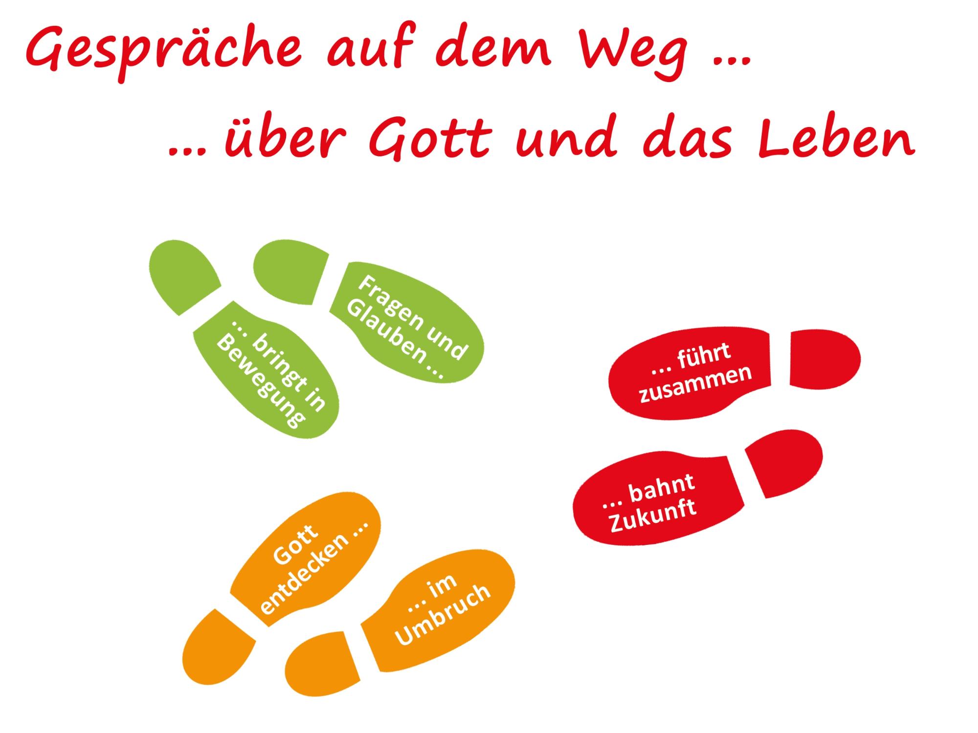 GLAUBENSTAG - DER EMMAUS WEG (c) Fußspuren mit Schrift aus Flyer UnE-2 / copyright WeG-Initiative.